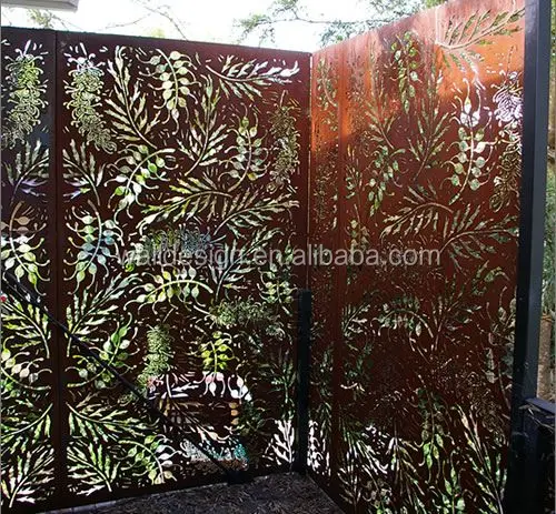corten steel decorative perforated metal panels used for garden fence