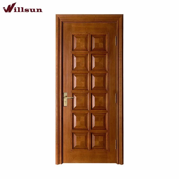 Solid lattice wood grid design solid wood door Indian kerala house interior door
