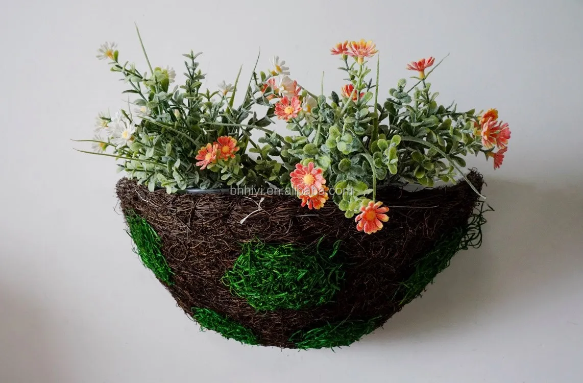 Ротанговые горшки для растений ручной работы, настенный цветочный горшок, деревенский полукруглый Подвесной Настенный цветочный горшок