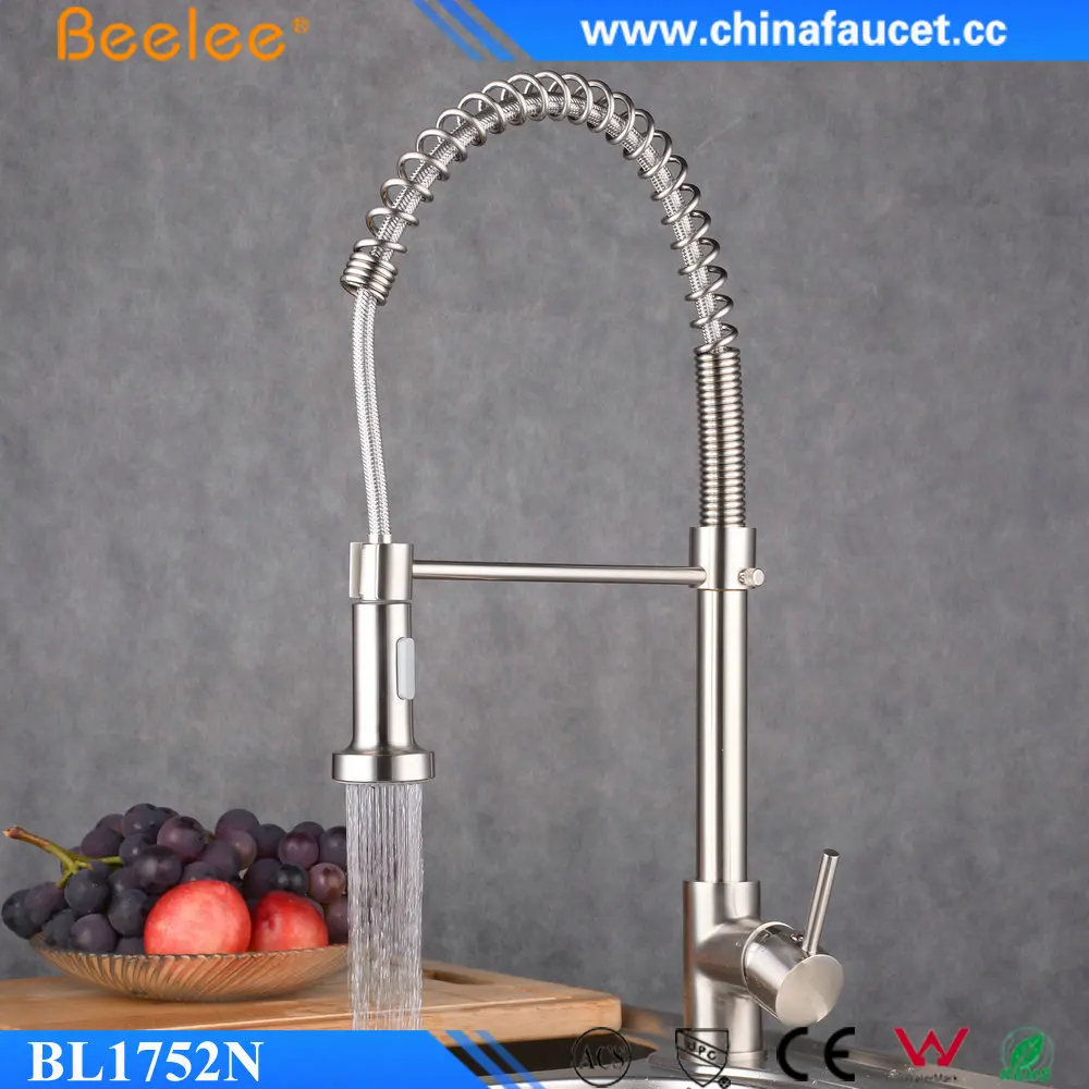 Beelee BL1752N Single Handle Pre-Rinse Kitchen Faucet, Commercial-Style Coiled Spring Kitchen Pull-Out Faucet