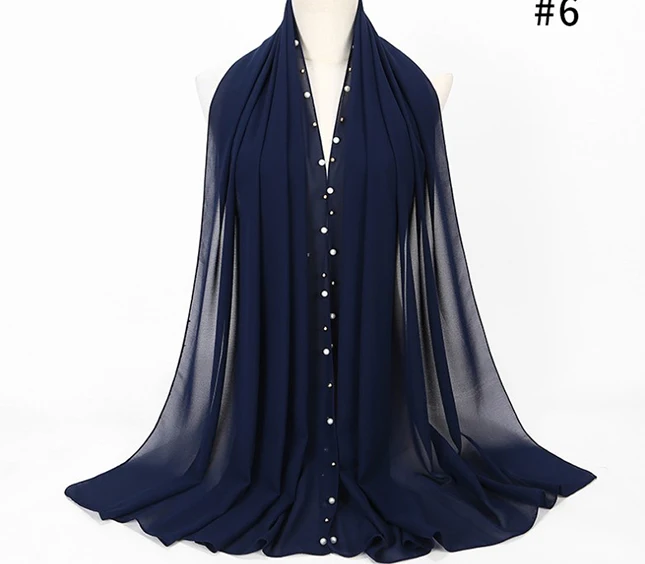 Новый Дизайн мусульманский однотонный шифоновый жемчужный Хиджаб Женский головной шарф