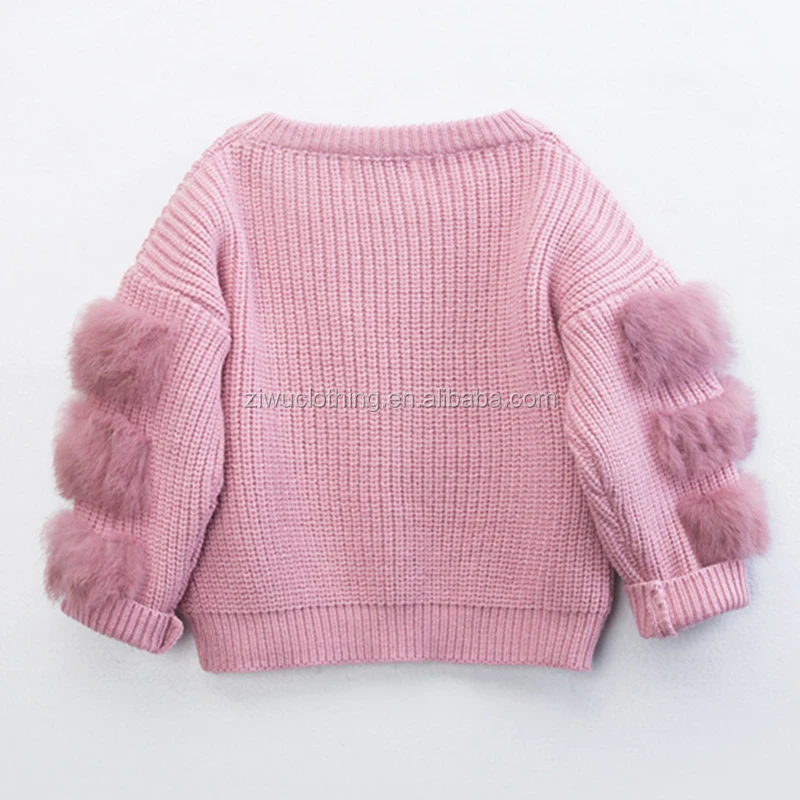 
Custom spring and autumn season solid color pullover long sleeve fur design top girls sweater 