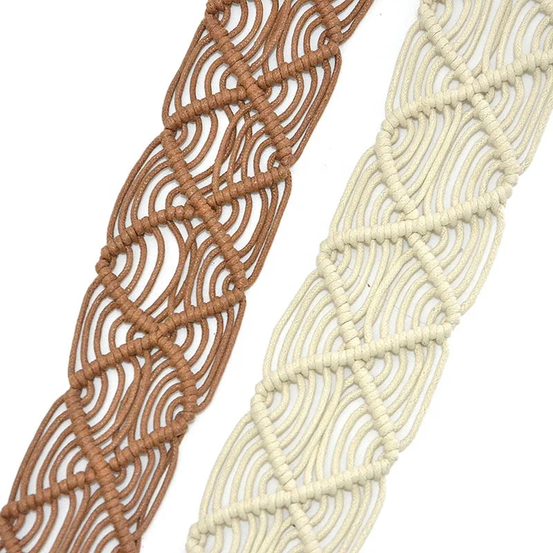 Ethnic Style Waist Chain Vintage Handmade Wax Rope Woven Wooden Buckle Belt