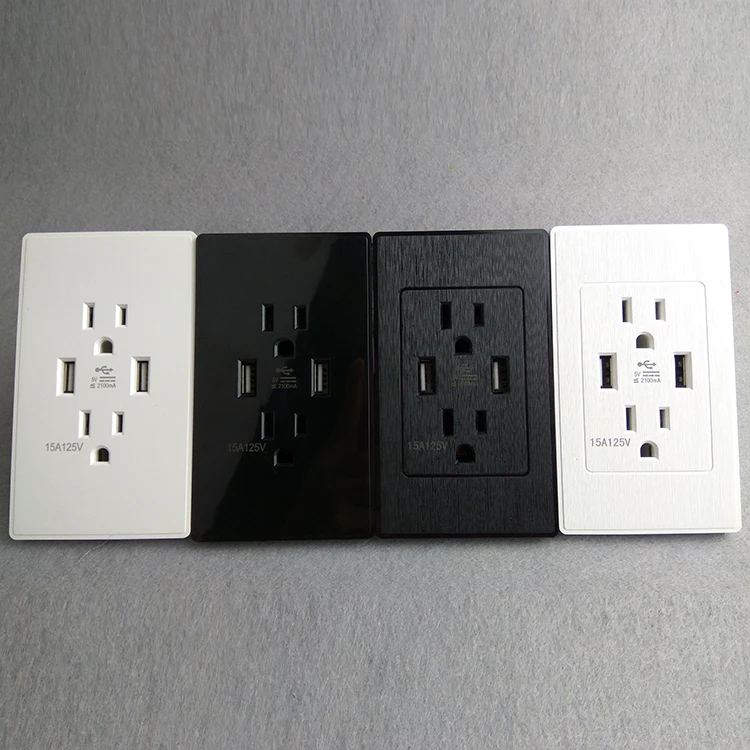 
15A/125V American/Canada electric with 2 USB 2.1A charging ports wall socket US plug 