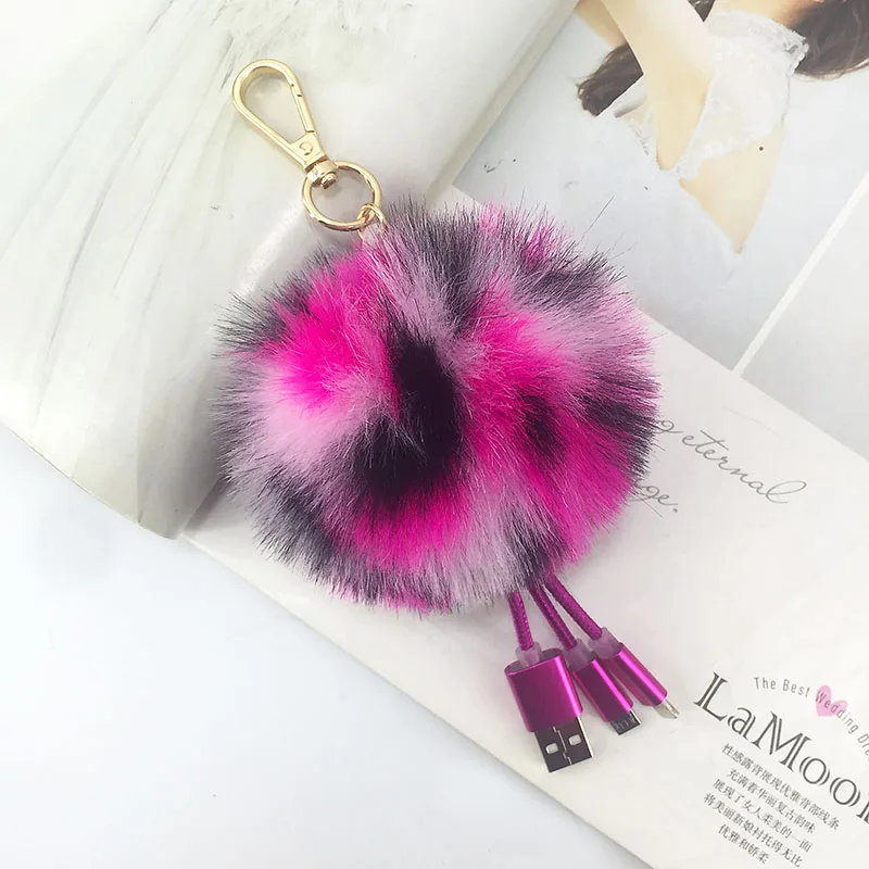 Wholesale Pompom Usb Keychain Fur Ball Custom Keychains for Hanging Bags with Custom Keyring Usb