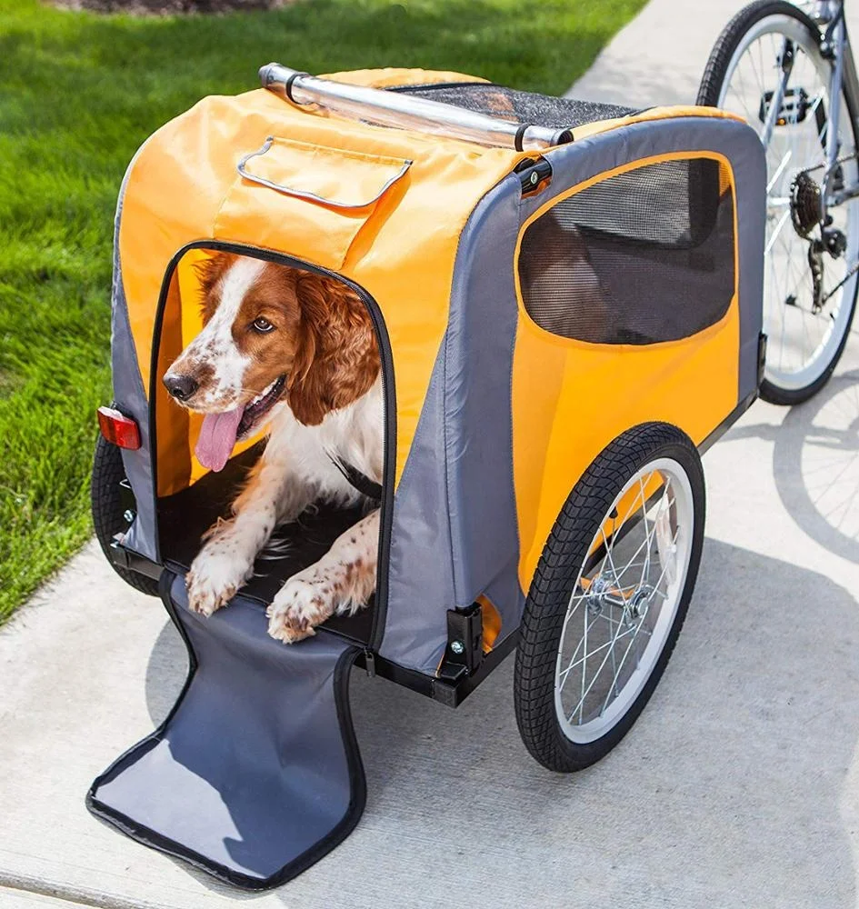 2 Seat Baby Trailer Foldable Dog Cat Bicycle Trailer folding  trailer for pet yellow
