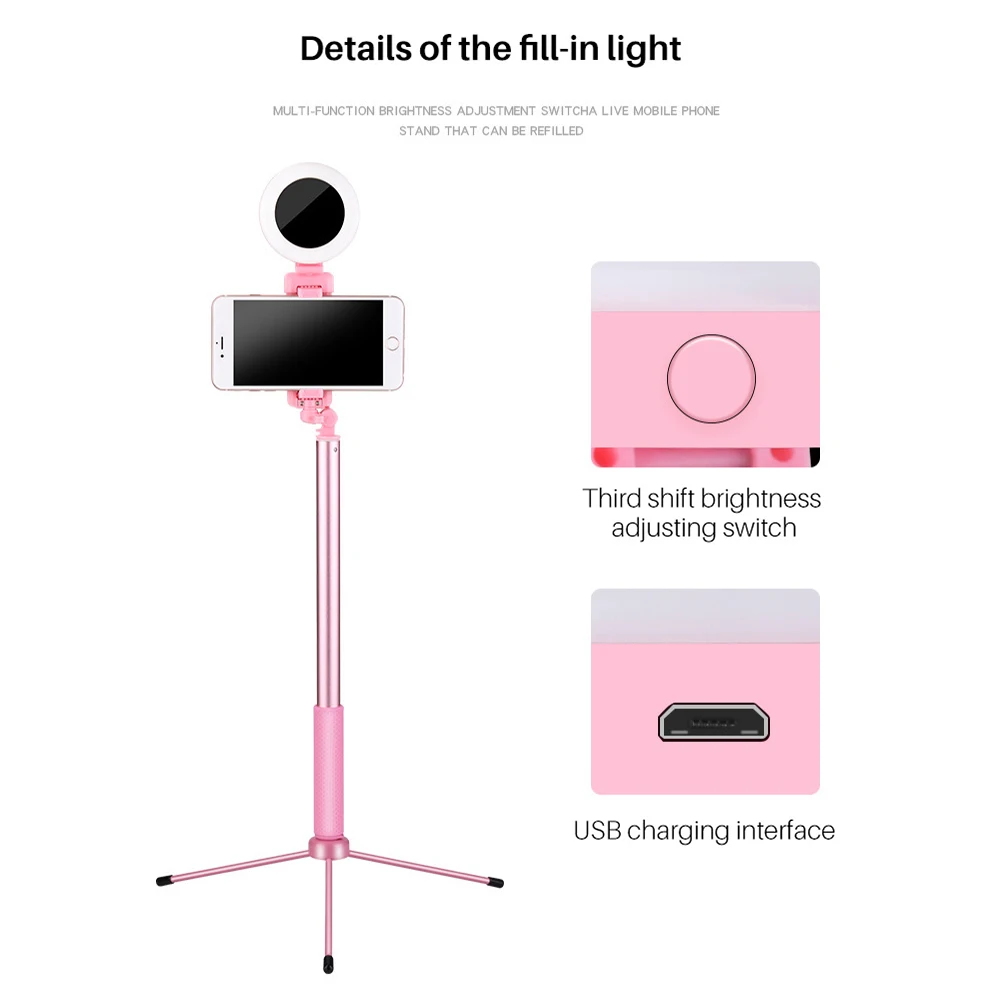 Portable Monopod  Selfie Stick 1.7M Tripod With Ring Light Selfie Beauty Portrait Fill Lighting For Phone X 8 7 6S plus