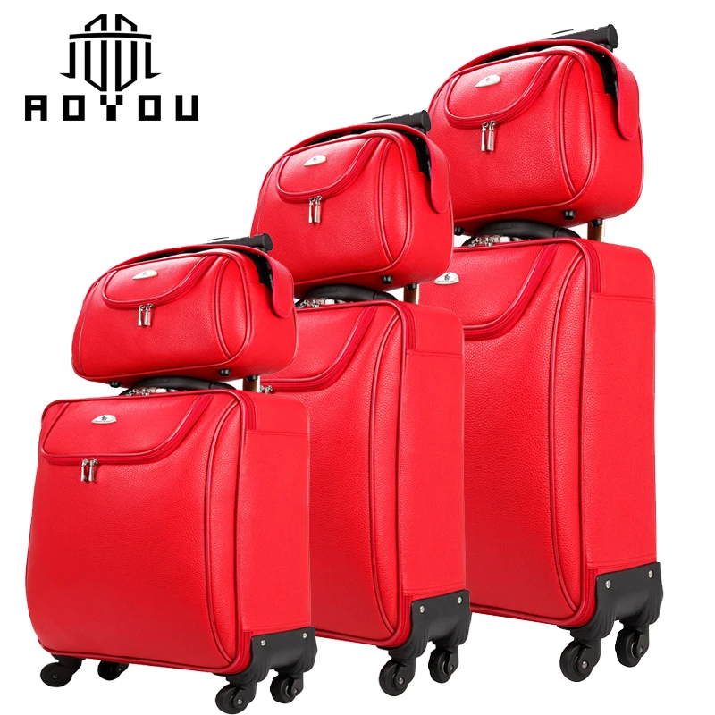 
2pcs 20 24inch red luggage sets women suitcases with bag 