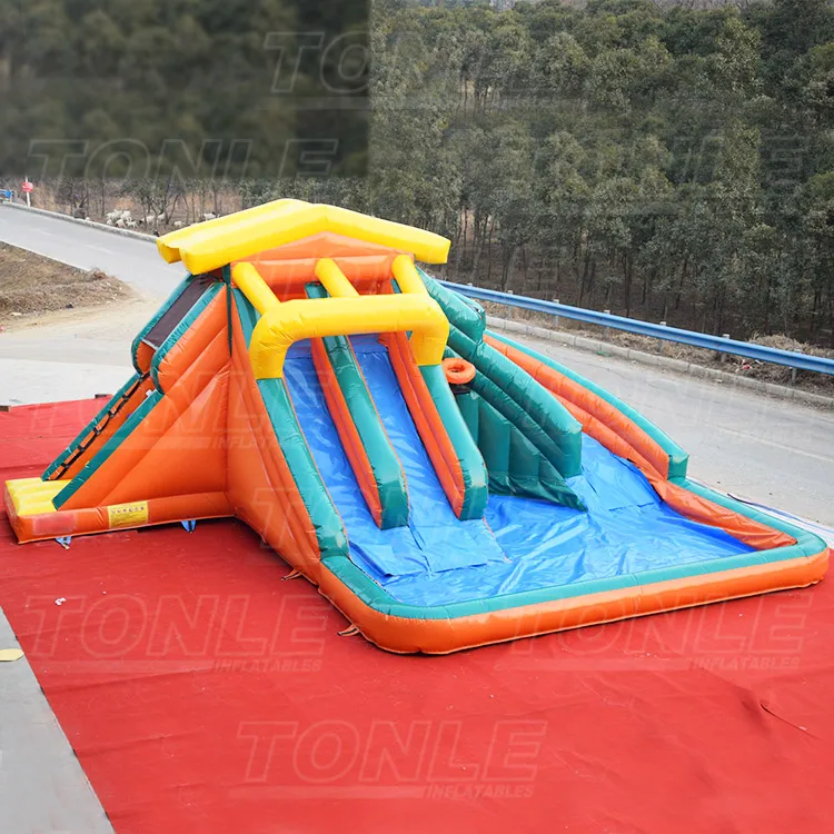 Backyard small inflatable water slide splash pool cheap blow up for sale