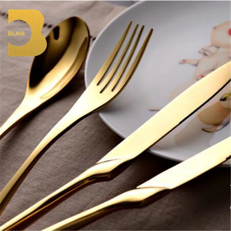 Wedding restaurant royal gold plated flatware set, elegant luxury 72pcs 18/10 stainless steel rose gold cutlery set