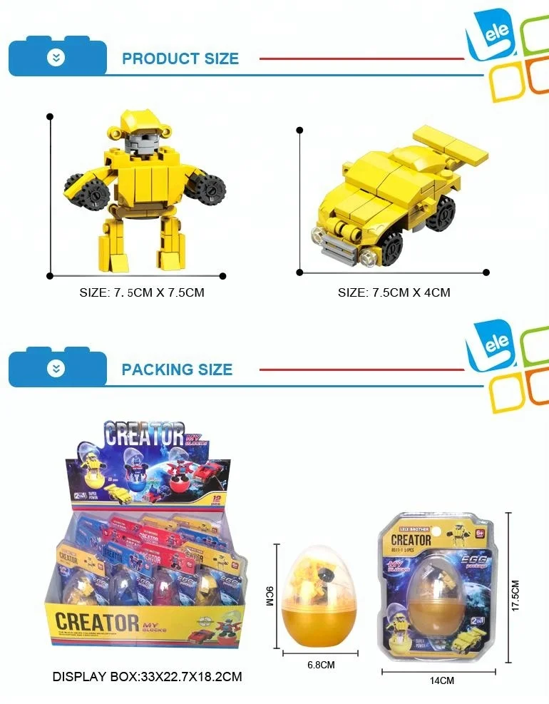 LELE BROTHER OEM Surprise Egg Mini Car Transform Robot Building Blocks Capsule Toy