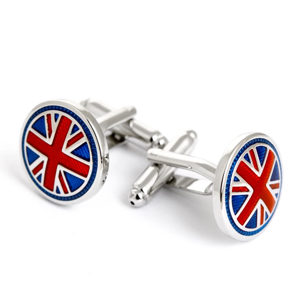 Round Union Jack UK Flag Enamel Cuff links Men Shirt Cufflinks