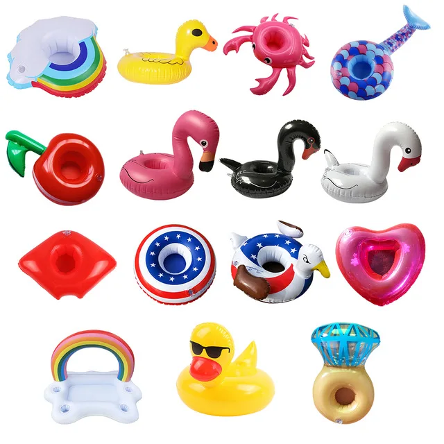 Z515 Custom PVC Round Flamingo Floating Beer Drink Holders Beach Float Beverage Coasters Swimming Pool Inflatable Cup Holder