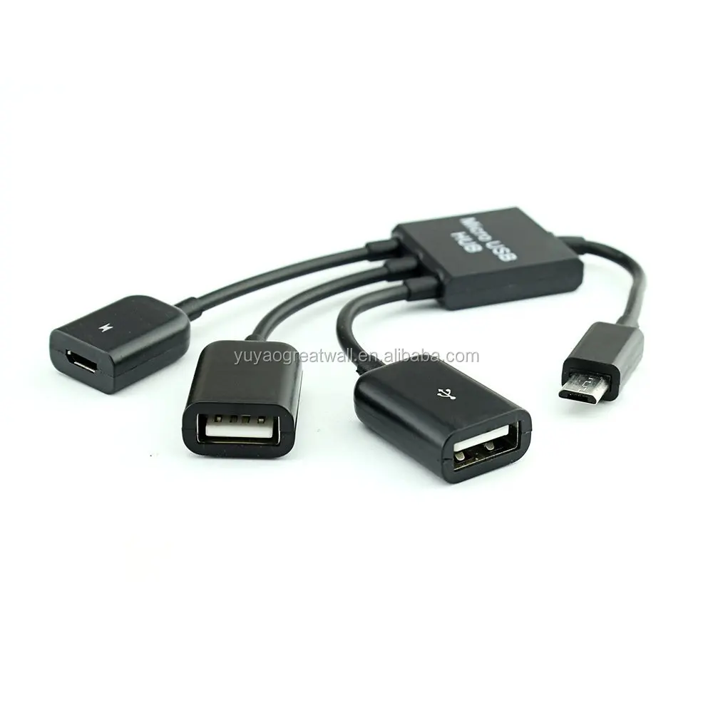 
3 in 1 Micro USB OTG Cable HUB Male to Female Double USB 2.0 Host OTG Adapter Cable Converter Extender 