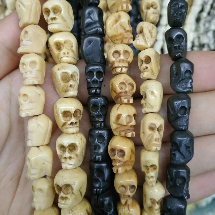 OB101 Antiqued Carved Ox Bone Skull Beads