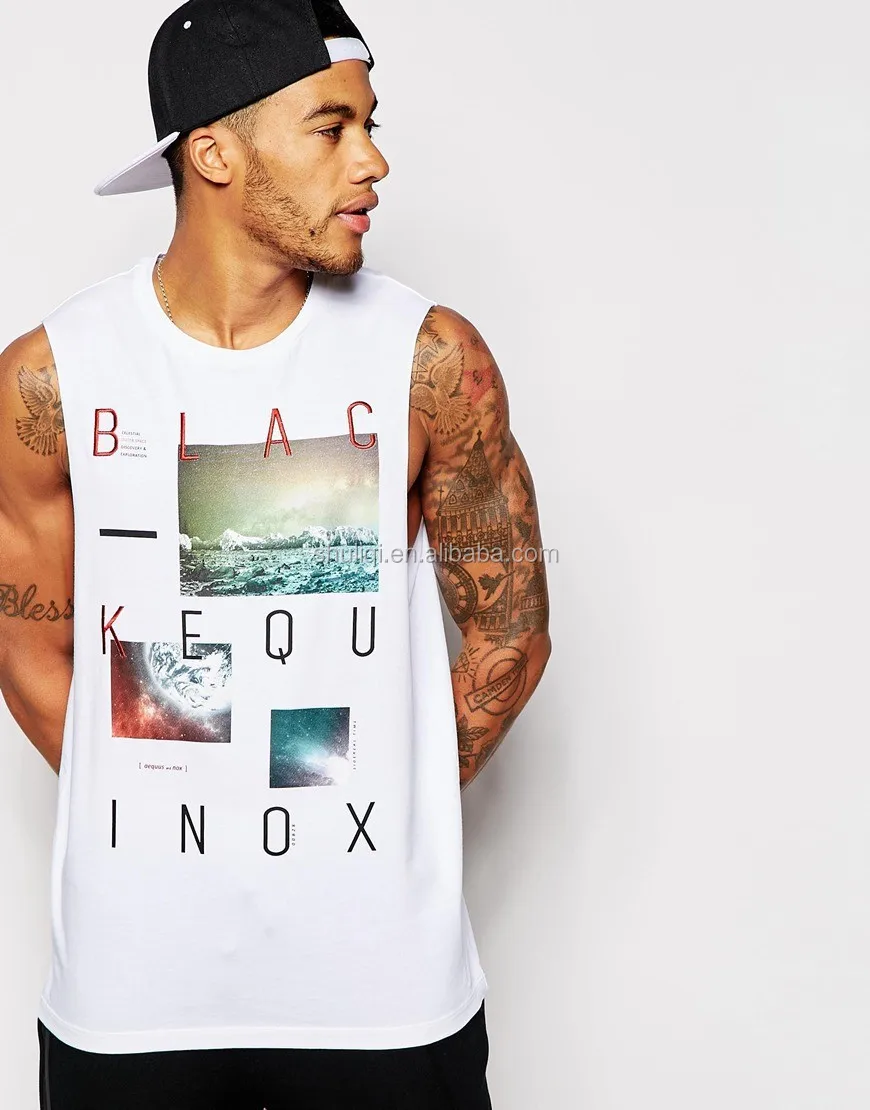 custom xxxl size men longline hip hop sleeveless t shirt digital printing t shirts