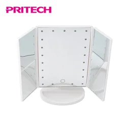 PRITECH Single Side Plastic Square Folding Desktop Portable Led Makeup Mirror