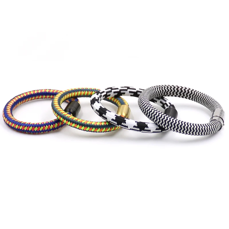 NEW ARRIVAL Stainless Steel Black Matt Finished Magnetic Clasp with Black and White Braided Nylon Rope Bracelet