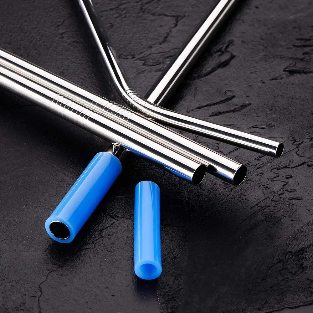 Colorful Silicone Stainless Steel Straws With Silicone Tips