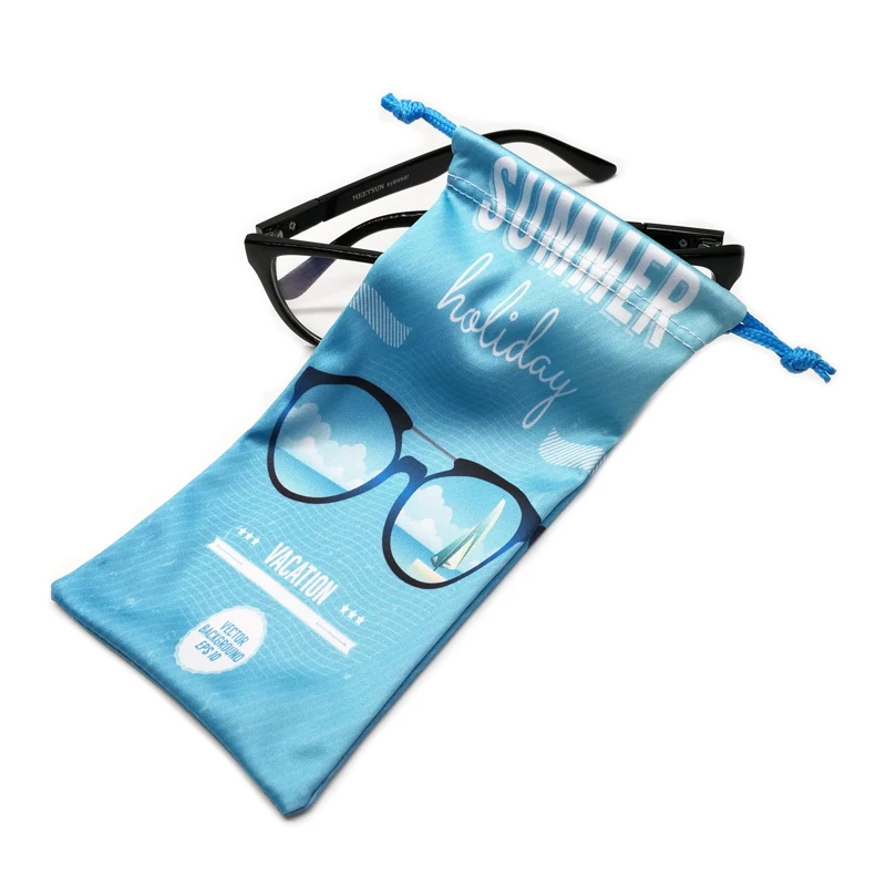 Custom Printed Microfiber Drawstring Packing Pouch Bag for Eyewear Eyeglasses Glasses Sunglasses