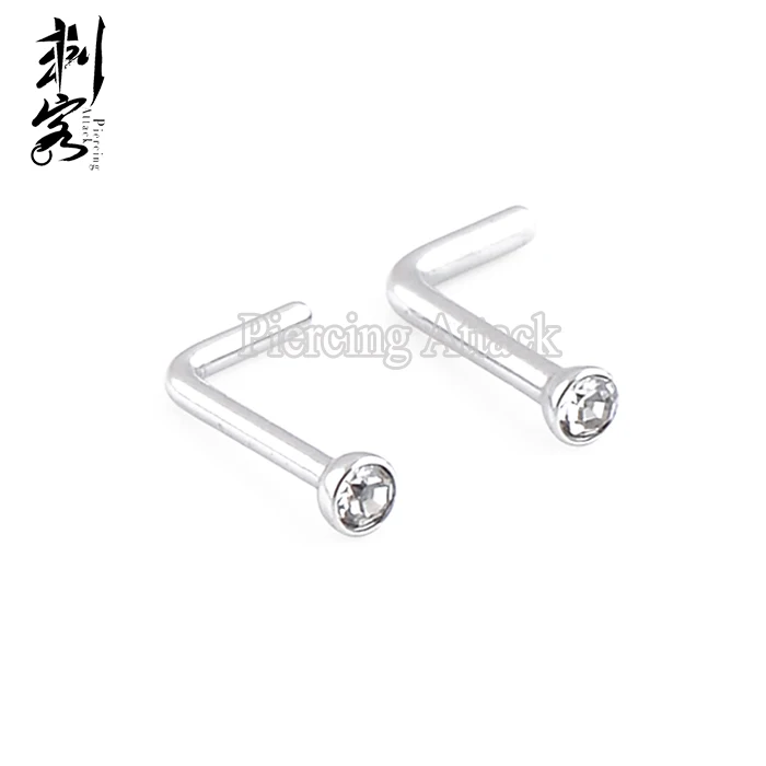 316L Surgical Steel L Shaped Crystal Nose Stud Indian Nose Ring