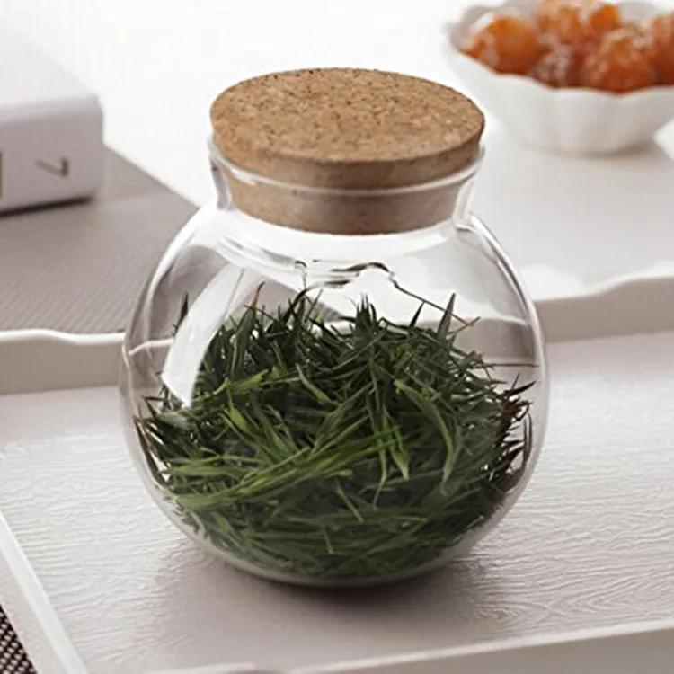 Airtight Container with Cork Lid 500ml Round Clear Glass Favor Glass Jar Storage