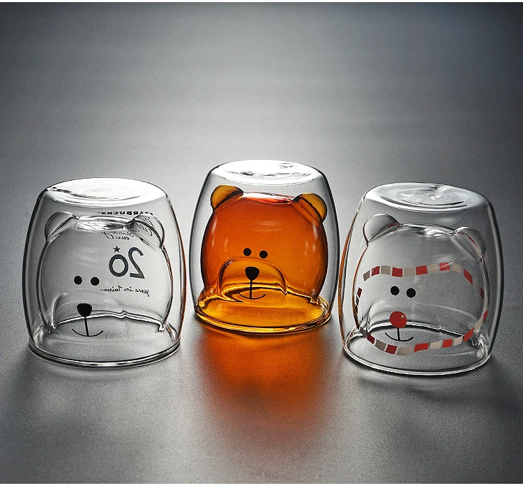 Милый многоразовый СТЕКЛЯННЫЙ КОФЕЙНЫЙ стакан с двойными стенками в форме животного для подарка