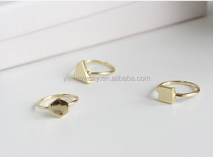 
R794-084 cheap simple gold metal triangle hexagon square ring for girls 