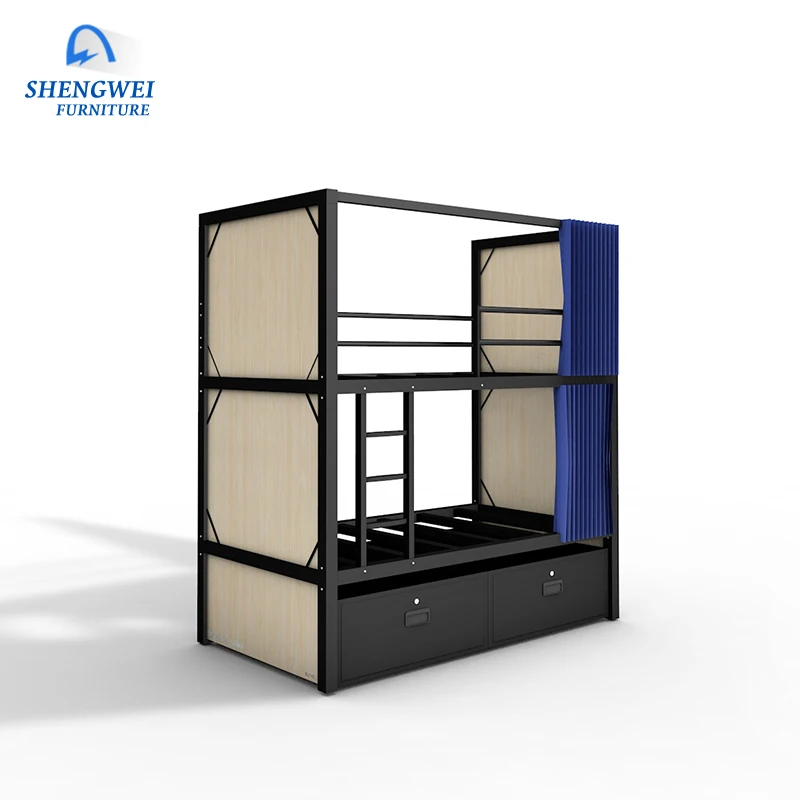 
2019 Multifunction steel latest double bed designs furniture metal hotel bed for sale 