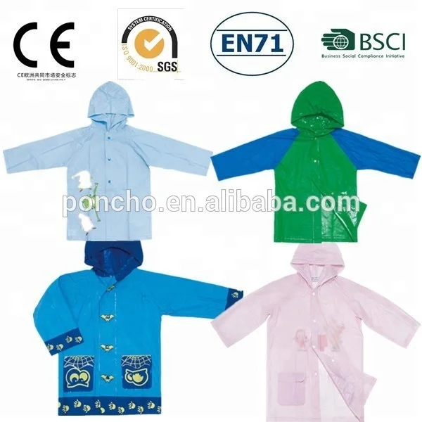 Plastic Hooded Rain Coat for Boys Yong Boy Colorful Raincoat
