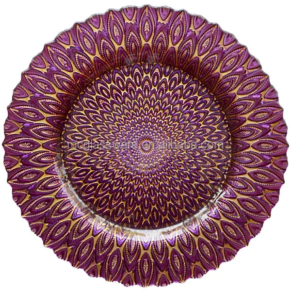 13 inch Cheap Decorative Wedding Events Catering Purple Peacock Charger Plates Wholesale