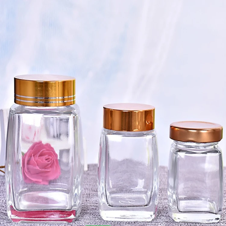 
Unique Square Shape 750Ml 375Ml 500G 1000G 1Kg Honey Bottle Glass Honey Jam Jar With Aluminum Lid 