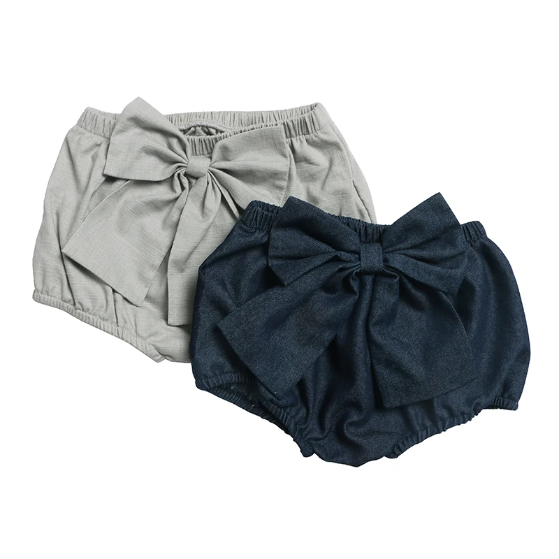 
Wholesale Cute Infant Clothes 2Colors Linen Big Bow Front Girl Summer Shorts 