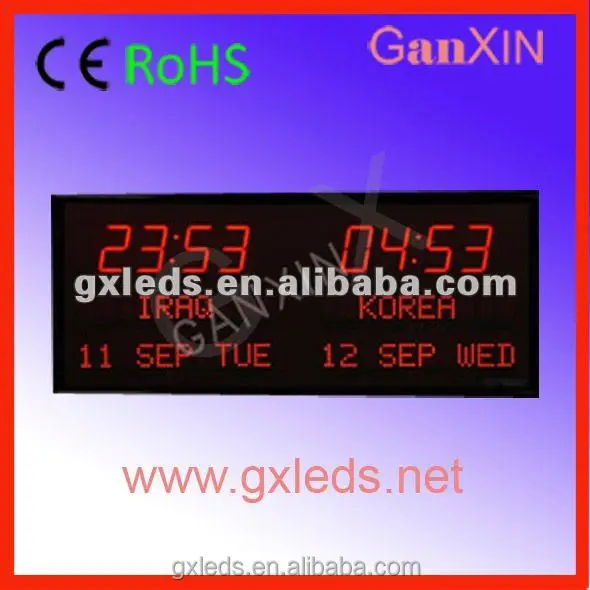 Ganxin настраиваемый мировое время будильник календарь калькулятор из светодиодов стена мировое время время в