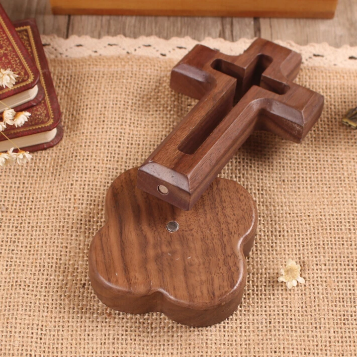 
black walnut Wood Cross Stand Jerusalem Crucifix stand Hand Made 