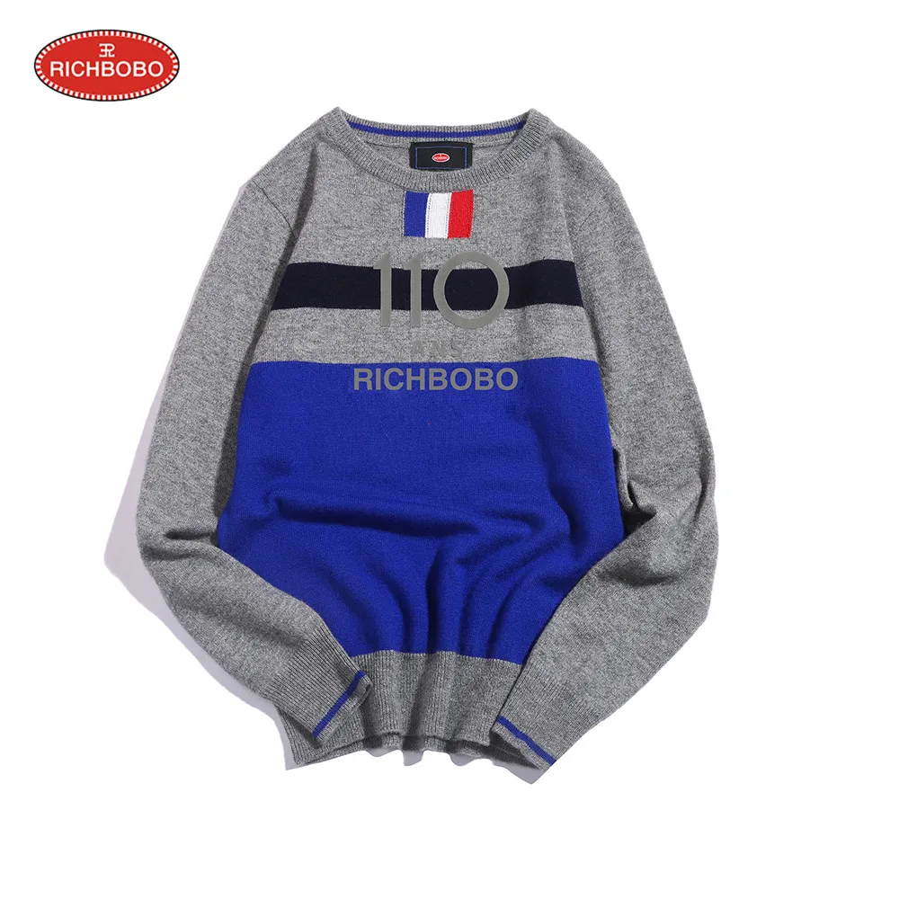 
Color matching blue and black children winter sweaters for kids 