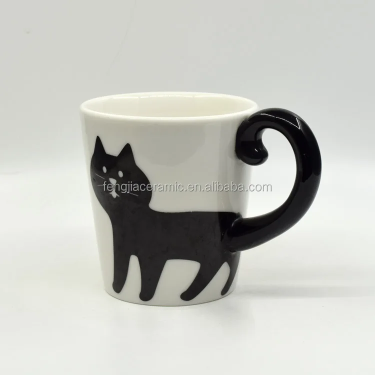 Custom printed cute black cat shape ceramic coffee mug