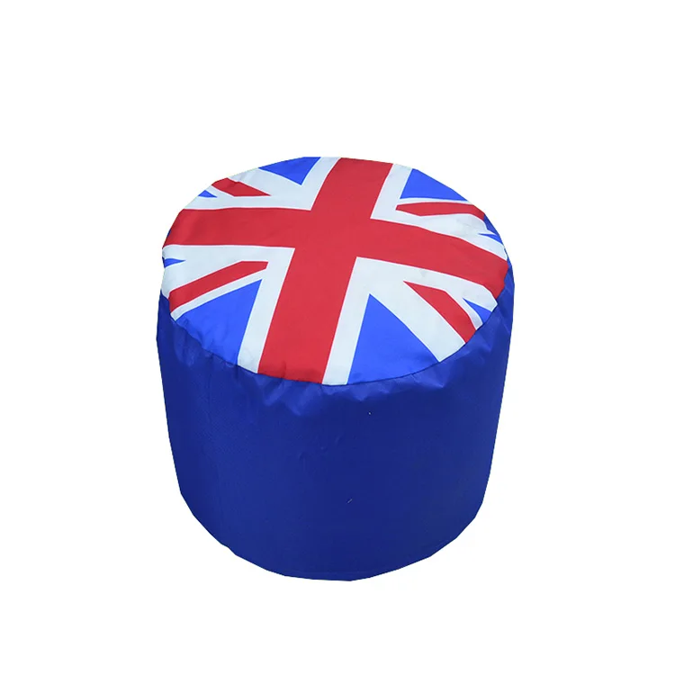 Wholesale blue color union jack printing home round pouf ottoman
