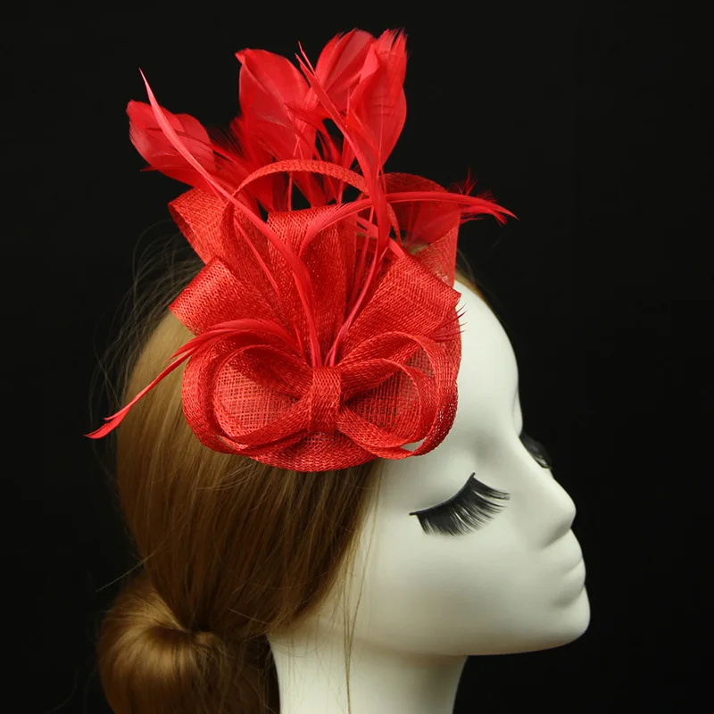 Custom dancing party Multi colored feather hair accessories Fashion Feather and Sinamay Fascinator Hats for Ladies