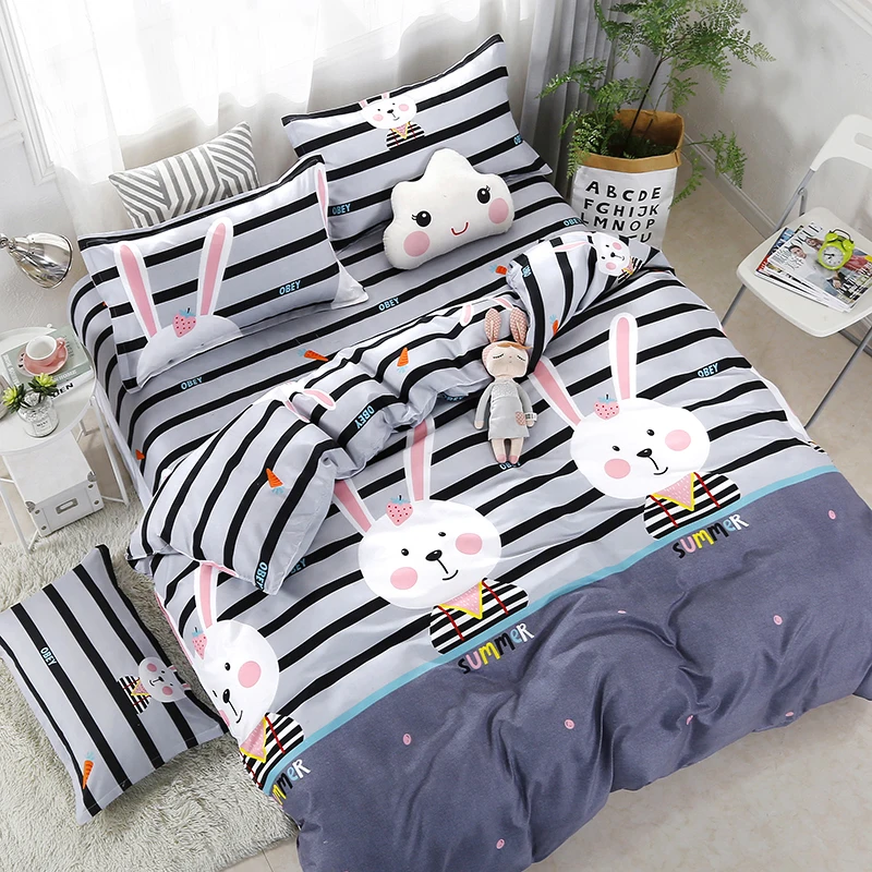 
Cartoon Rabbit Duvet Linen Home Textile Newest Custom Design Print Polyester Bed Spread Set 