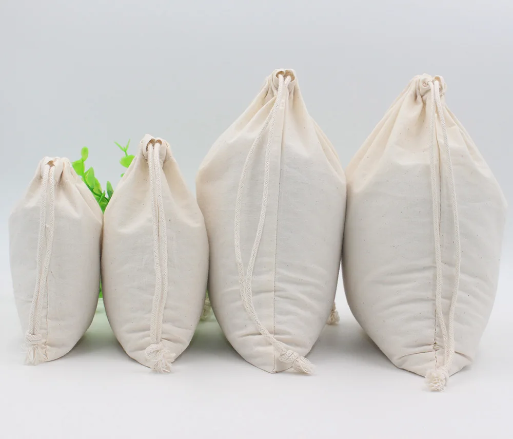 Cotton Environmental Reusable Women Men Travel Shopper Tote Storage Bags Drawstring Shopping Bag