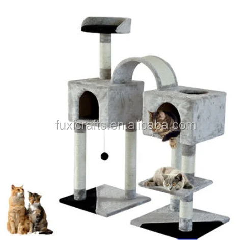 Когтеточка для кошек Pawhut 46 дюймов, дерево для домашних животных, игрушка для двух кошек, серая/черная