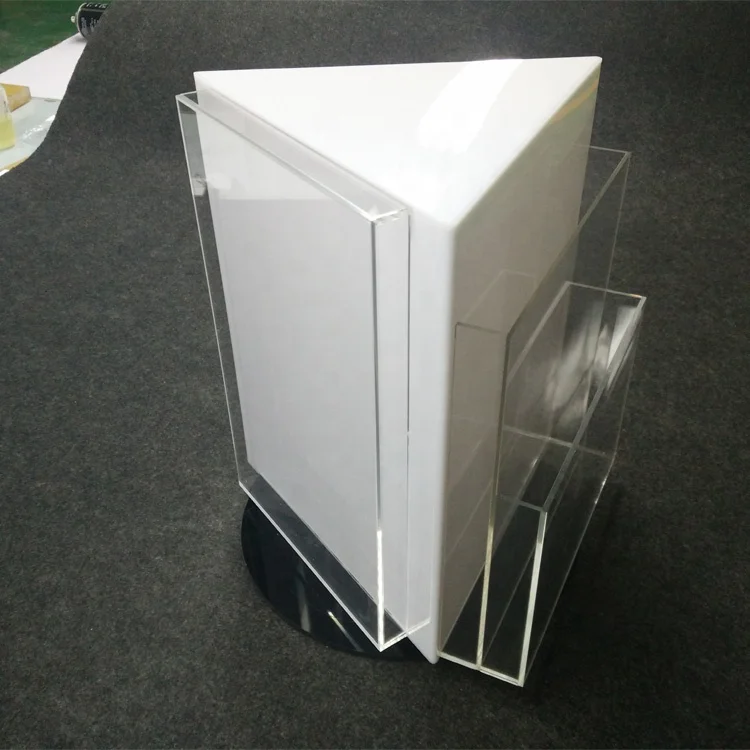 Hot sale cheap acrylic 3 sides rotating menu stand custom brochure holder