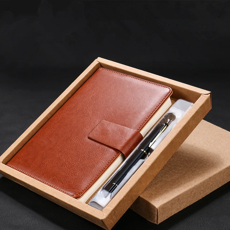 Personalized business office stationery notebook with U shape magnetic button and penholder