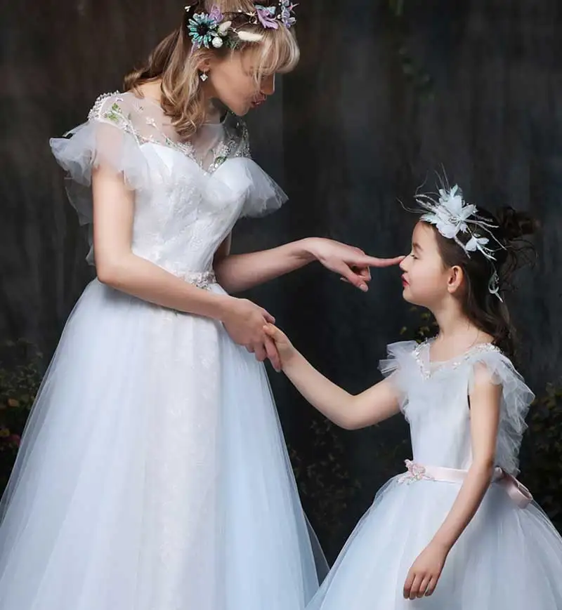 XXLF200 8 years latest girl dress design for flower girls white ball gown dresses for kids