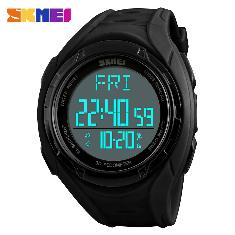 SKMEI 1315 Stainless Steel Back Water Resistant Digital Watch Sport Pedometer Wristwatch for Men