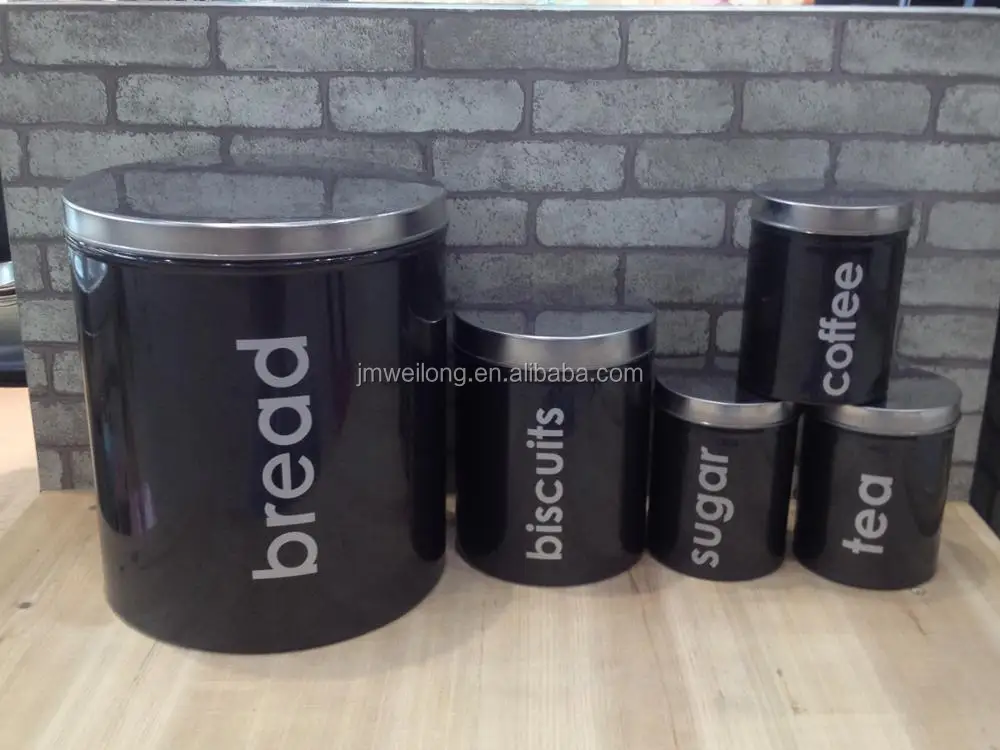 Mint green set of 4 kitchen bread bin round metal food canister bin