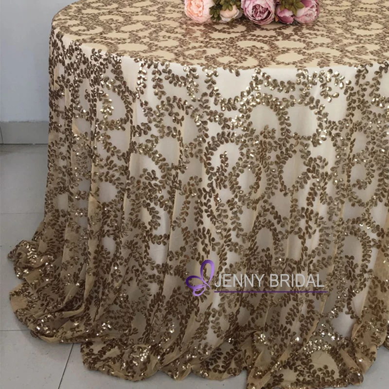 SQN#73GL custom 108 inch round rose gold table cloth sequin tablecloth