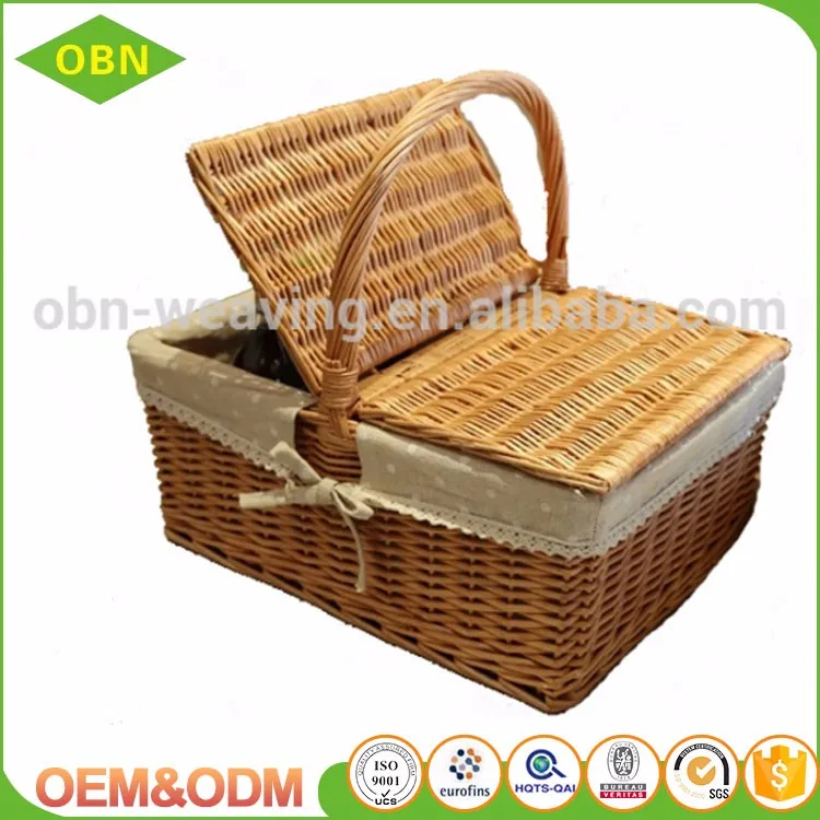 Оптовая продажа, дешевая плетеная корзина для фруктов и еды, пустая ивовая Мини Корзина для пикника с крышкой