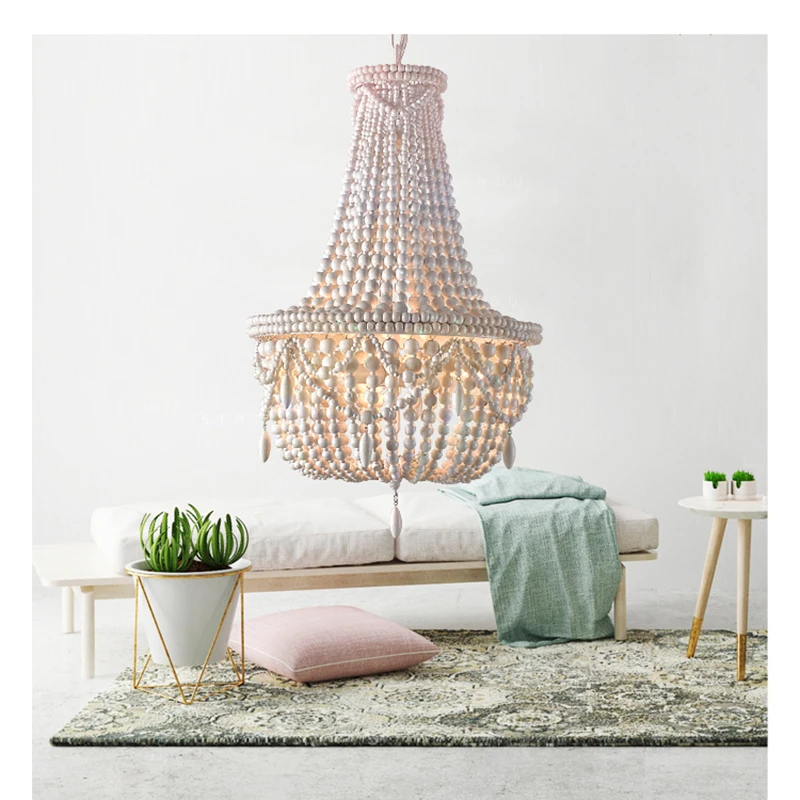 American Country Wooden Pendant Lamp Villa Bedroom Hanging Lamps Beads Custom Chandelier Lighting Large Loft Vintage Wooden